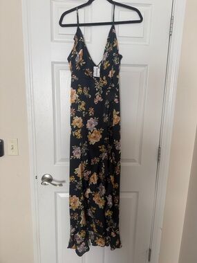 Floral Black Maxi Dress with Spaghetti Straps